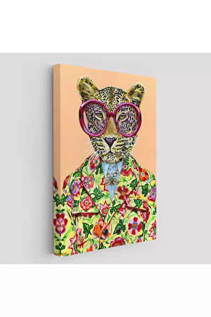 Kokoş Leopar, Çiçek Taçlı Sosyetik Leopar Tablosu -6325