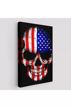 Amerika Bayrağı Ve Kurukafa Dekoratif Duvar Tablosu-6356