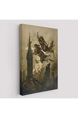 Kasabanın Üzerinde Uçan Çadılar Tablosu, Witches Halloween-6358