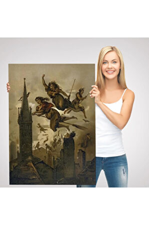 Kasabanın Üzerinde Uçan Çadılar Tablosu, Witches Halloween-6358