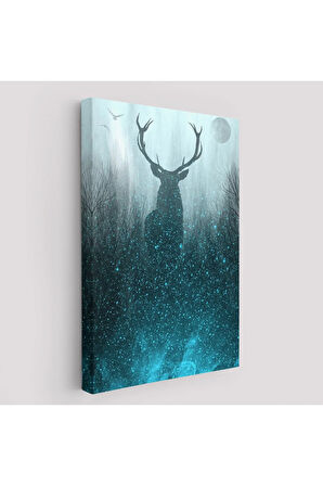 Geyiğin Gece Ormandaki Silüeti Duvar Tablosu-6369