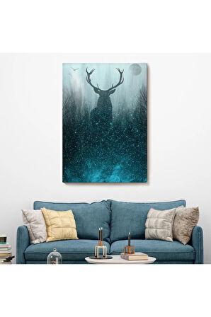 Geyiğin Gece Ormandaki Silüeti Duvar Tablosu-6369
