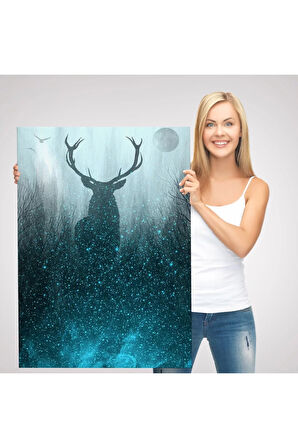 Geyiğin Gece Ormandaki Silüeti Duvar Tablosu-6369