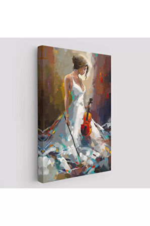 Beyaz Elbiseli Kemani Kadın Duvar Tablosu-6380
