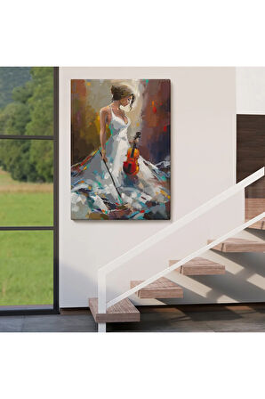 Beyaz Elbiseli Kemani Kadın Duvar Tablosu-6380