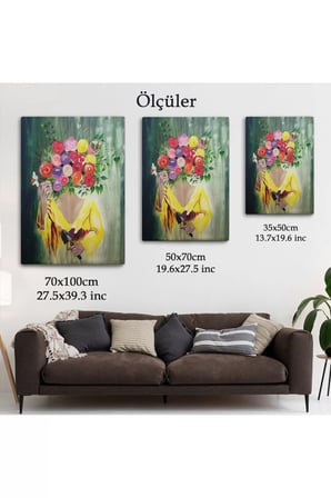 Çiçek Başlı Kadın Portresi Yağlıboya Görünüm Dekoratif Duvar Tablosu-6394