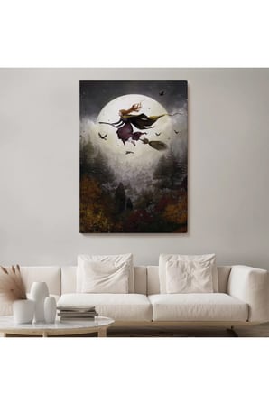 Süpürge İle Uçan Cadı, Cadılar Bayramı Hediyesi, Hallowen Tablo -6398