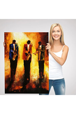 Saksafon Çalan Müzik Grubu Dekoratif Duvar Tablosu-6422
