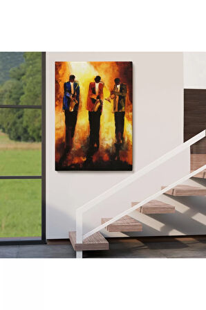 Saksafon Çalan Müzik Grubu Dekoratif Duvar Tablosu-6422