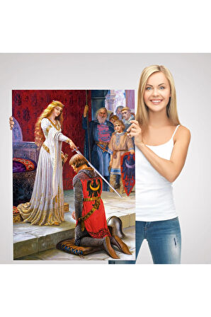 The Accolade - Edmund Blair Leighton Şövalyenin Kraliçeye Sadakat Tablosu-6460