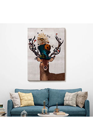 Sürreal Şapkalı Geyik Dekoratif Duvar Tablosu-6468