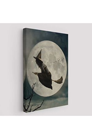 Süpürge İle Uçan Cadı, Cadılar Bayramı Helloven Duvar Tablosu -6481