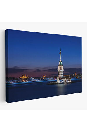 Kız Kulesi Gece Manzarası Dekoratif Kanvas Tablo-6502