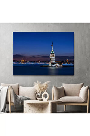 Kız Kulesi Gece Manzarası Dekoratif Kanvas Tablo-6502
