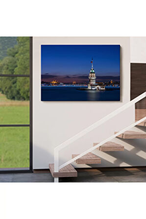 Kız Kulesi Gece Manzarası Dekoratif Kanvas Tablo-6502