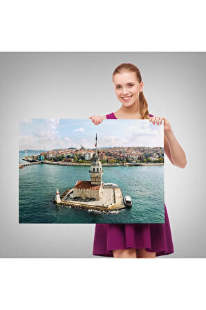 Kızkulesi Ve Üsküdar Kuşbakışı Manzarası Dekoratif Kanvas Tablo-6509