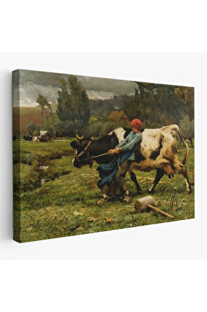 İneği  Çeken Köylü Kızı Duvar Tablosu-6522