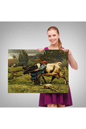 İneği  Çeken Köylü Kızı Duvar Tablosu-6522