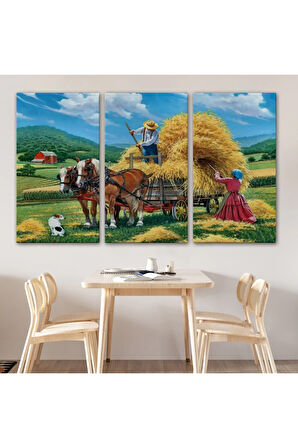 At Arabasına Saman Yükleyen Köylüler Duvar Tablosu-6531