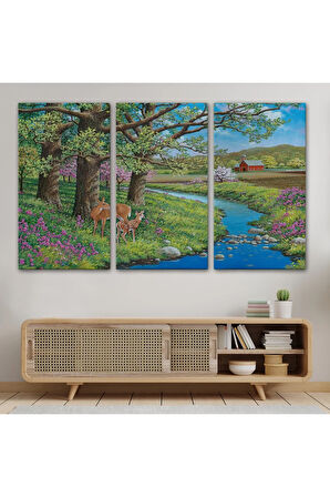 Akarsu Kenarındakı Ceylan Ve Yavrusu Duvar Tablosu-6535