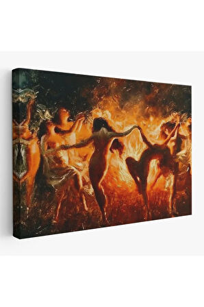 Şabat Ayinin De Ateş Etrafında Dans Eden Kadınlar Tablosu-6568