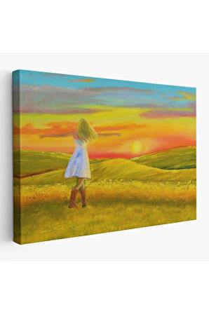 Beyaz Elbiseli Kız Ve Yaz Manzarası Tablosu-6569