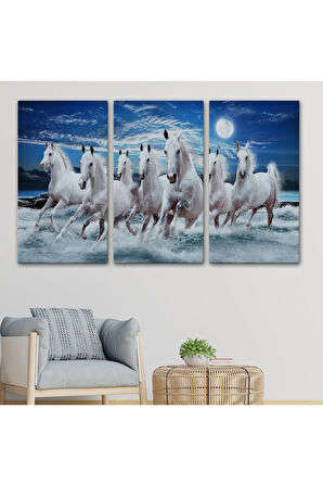 Sahildeki Koşan Beyaz Atlar Tablosu-6580