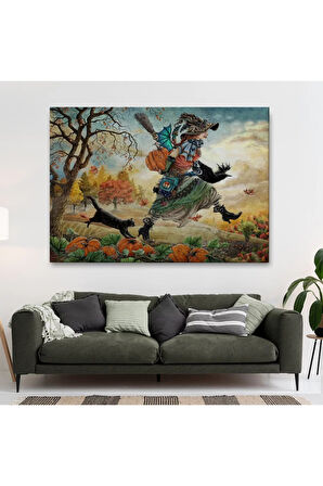 Cadı Ve Kedisi Cadılar Bayramı Helloven Duvar Tablosu -6648