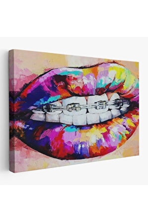 Diş Teli Ve Renkli Dudaklar Graffti Tablosu-6651