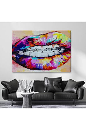Diş Teli Ve Renkli Dudaklar Graffti Tablosu-6651