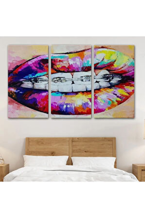 Diş Teli Ve Renkli Dudaklar Graffti Tablosu-6651