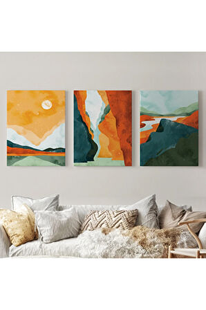 3’lü Tablo Estetik Manzaralar Suluboya Sanat Dekoratif Tablo Seti-ac-3