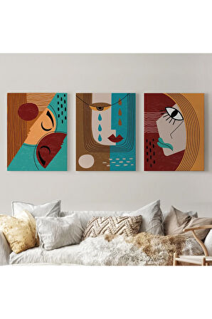 Yaratıcı Soyut Geometrik 3'lü Portre Seti Kanvas Duvar Tablosu-ad-4