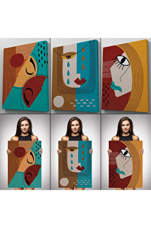 Yaratıcı Soyut Geometrik 3'lü Portre Seti Kanvas Duvar Tablosu-ad-4