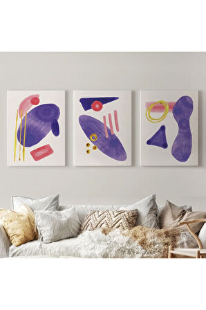 Suluboya Tarzı Soyut Modern 3 Lü Tablo Seti, Kanvas Duvar Tablosu-ae-5
