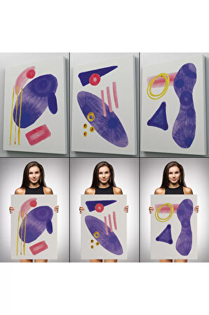 Suluboya Tarzı Soyut Modern 3 Lü Tablo Seti, Kanvas Duvar Tablosu-ae-5