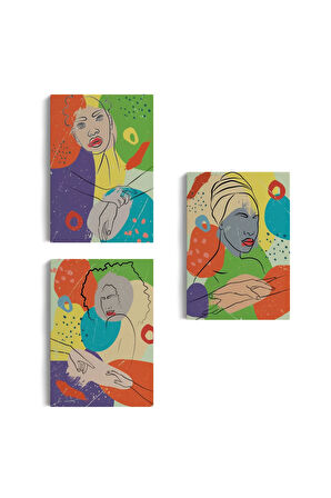Pop Art Afrika Kadın Renkli Portre 3 Lü Duvar Tablo Seti -ag-7