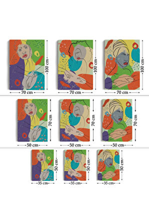 Pop Art Afrika Kadın Renkli Portre 3 Lü Duvar Tablo Seti -ag-7