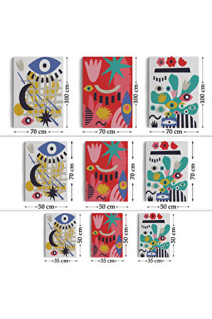 Çağdaş Sanat Gözleri Olan Soyut 3 Lü Kanvas Tablo Seti-al-12