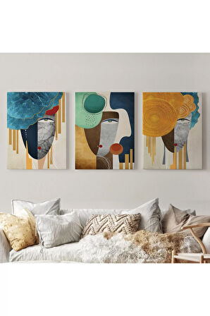 Modern Soyut Yüz Portleri 3 Lü Kanvas Duvar Tablo Seti-an-13