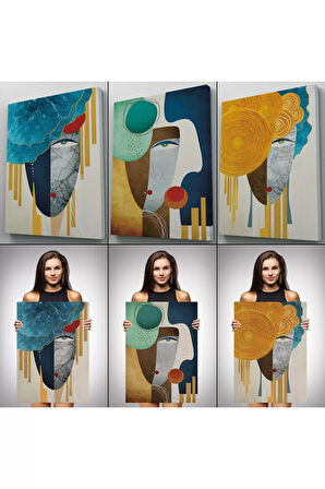 Modern Soyut Yüz Portleri 3 Lü Kanvas Duvar Tablo Seti-an-13