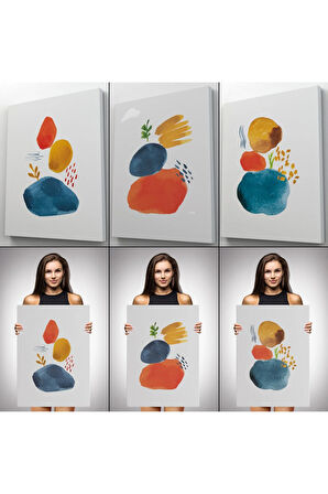 Suluboya Şekilleri Soyut Sanat Dekoratif Tablo Seti-aö-15