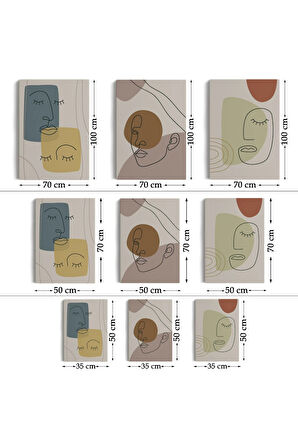 3’lü Tablo Minimal Şekiller Ve Çizgi Sanat Yüzleri Soyut Sanat Tablo Seti-ap-16