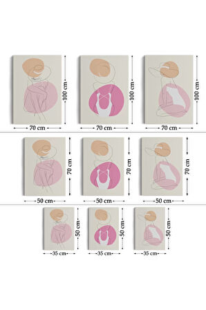 3’lü Tablo Zarif Kadınlar Çizgi Sanat Tarzında Dekoratif Tablo Seti-ar-17