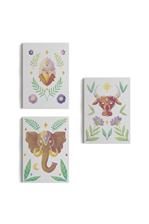 3’lü Tablo Hayvan Temalı Koleksiyon Dekoratif Şık Ve Modern Duvar Tablo Seti-at-20