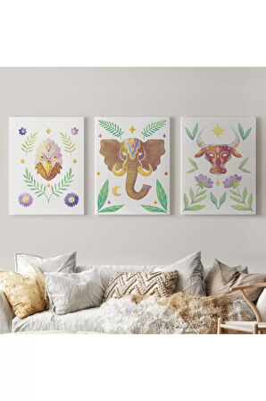 3’lü Tablo Hayvan Temalı Koleksiyon Dekoratif Şık Ve Modern Duvar Tablo Seti-at-20