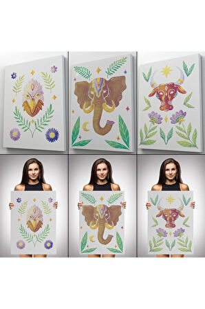 3’lü Tablo Hayvan Temalı Koleksiyon Dekoratif Şık Ve Modern Duvar Tablo Seti-at-20