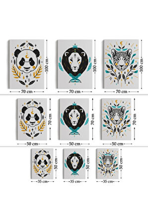 3’lü Tablo Hayvan Temalı Koleksiyon Dekoratif Şık Ve Modern Duvar Tablo Seti-au-21