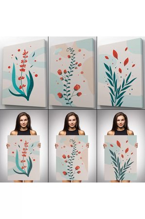 3’lü Tablo Modern Sanat Posterleri Yaz Çiçek Koleksiyonu Dekoratif Duvar Tablo Seti-aü-22