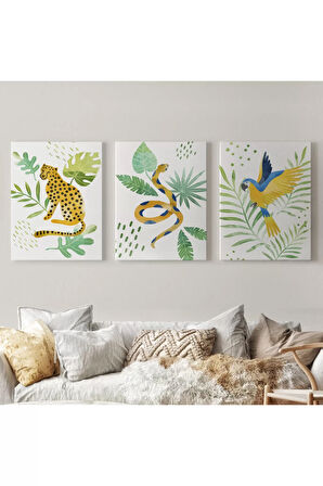 3’lü Tablo Vahşi Hayvanlar Temalı Koleksiyon Dekoratif Şık Ve Modern Duvar Tablo Seti-ay-24